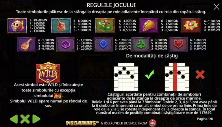 Simboluri si plati la Muertos Multiplier MegaWays Pragmatic Play