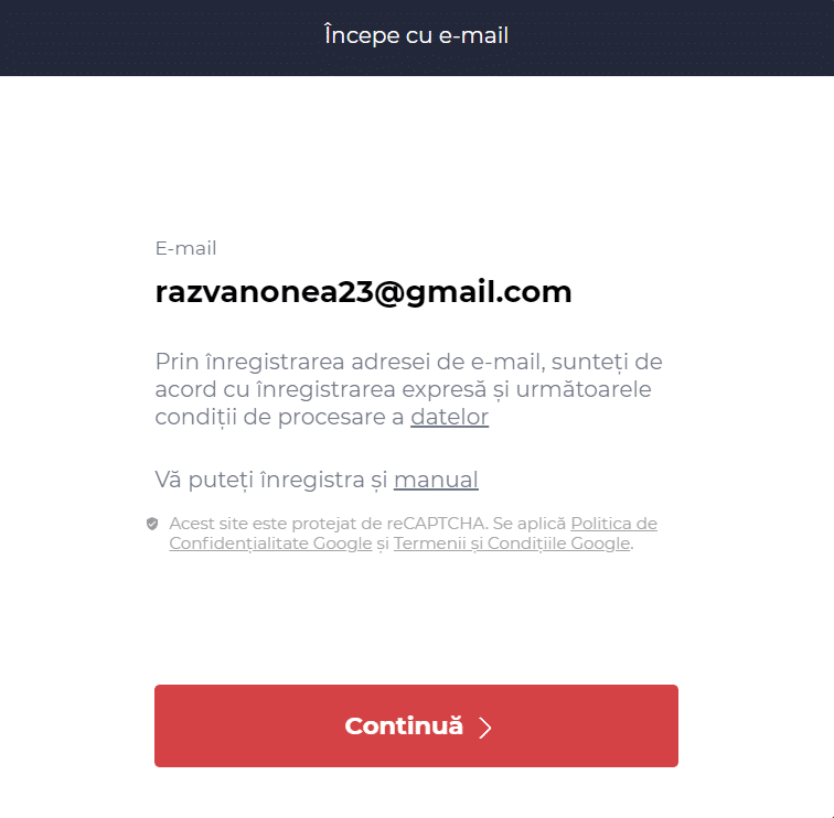 SlotV inregistrare - adresa de e-mail
