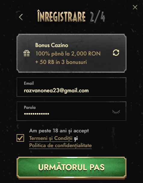 Pasul 2 - Don Casino inregistrare