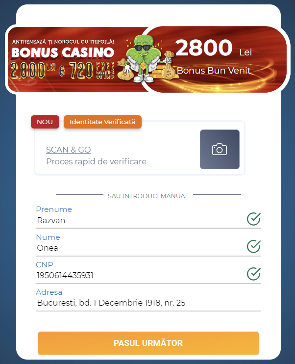 Pasul 2 - informatii personale pentru inregistrarea la Seven Casino