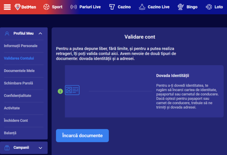 Ghid de incarcare documente la BetMen