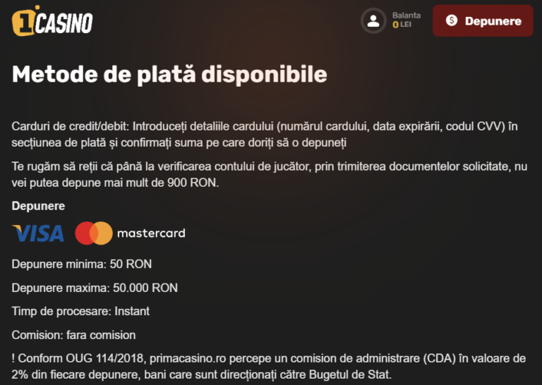 Metode de plata Prima Casino