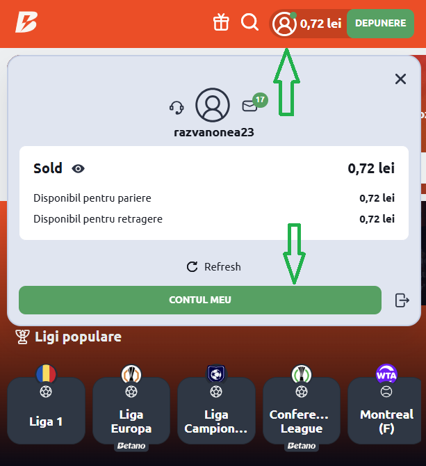 Tutorial de auto-excludere la Betano - Pasul 1