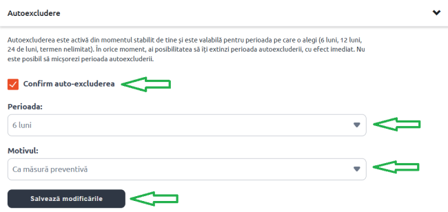 Tutorial de auto-excludere la Betano - Pasul 3